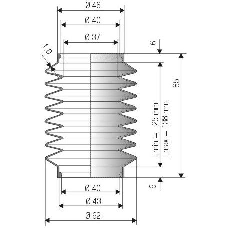 2047 NBR Soufflet de protection d 37 et 40mm longueur 25 à 138 mm