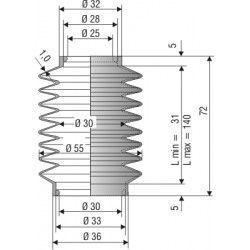 2048 NBR Soufflet D 25mm et 30mm Long 31 à 140 mm