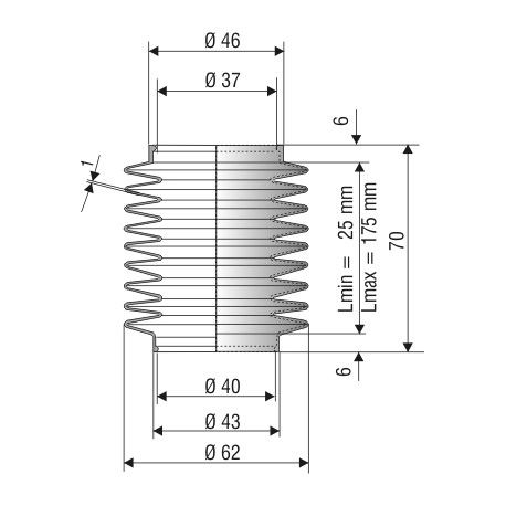 2052 NBR Soufflet de protection diamètre 37 et 40 mm Longueur 25 à 175 mm