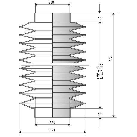 2058 NBR Soufflet D 38mm Long 48 à 190 mm