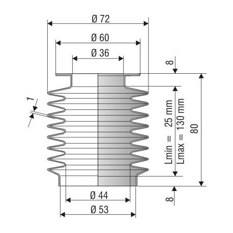 2061 NBR Soufflet D 36 et 44mm Long 25 à 130 mm