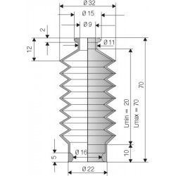 2066 NBR Soufflet D 9mm et 16mm Long 20 à 70mm