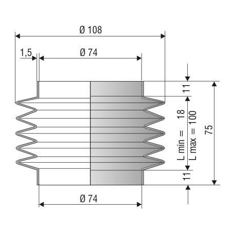 2067 NBR Soufflet D 74mm Long 18 à 100mm