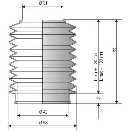 2071 NBR Soufflet D 31mm et 42mm Long 20 à 100mm