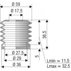 2074 SILICONE Soufflet D 17.5mm et D 27.5 mm Long 11.5 à 32.5mm