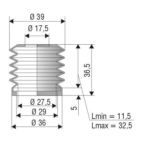 2074 SILICONE Soufflet D 17.5mm et D 27.5 mm Long 11.5 à 32.5mm