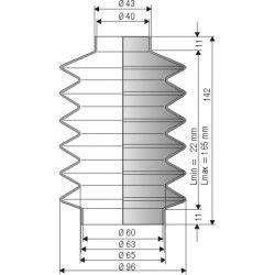 2077 NBR Soufflet D 40 et 60 Long 22 à 165mm