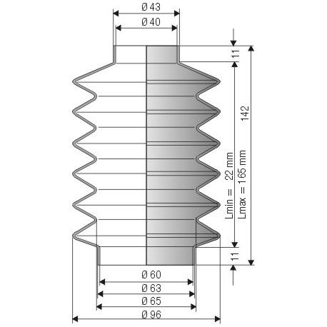 2077 NBR Soufflet D 40 et 60 Long 22 à 165mm