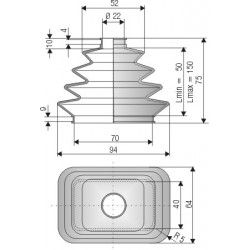 2106 SI Soufflet silicone diamètre 22 et 70 mm basse rectangle Long 50 à 150mm