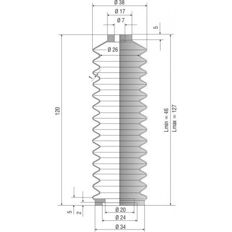 2231 CR Soufflet D 7mm et 20 mm Long 46 à 127 mm