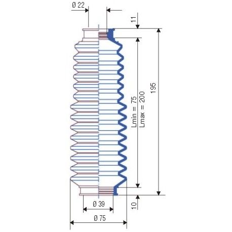 3001 NBR Soufflet D 22 mm et 39 mm Long 75 à 200 mm