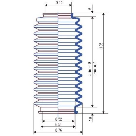 3008 NBR Soufflet D 42mm et 54mm Long fixe 165 mm