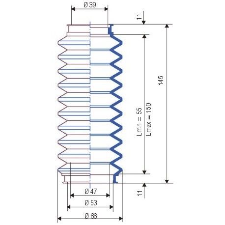 3010 NBR Soufflet D 39mm et 53mm Long 55 à 150mm