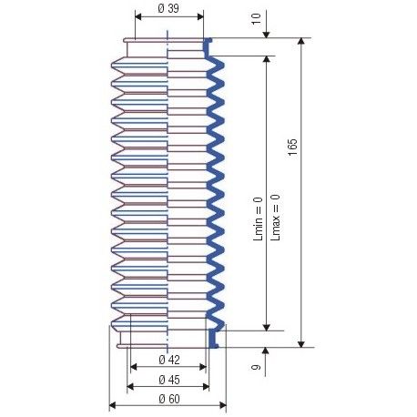 3012 NBR Soufflet D 39mm et 45mm Longueur fixe 165 mm