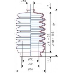 3014 NBR Soufflet D 10mm et D 35mm Lmin 35mm Lmax 105mm