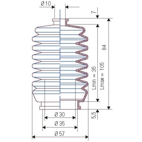 3014 NBR Soufflet D 10mm et D 35mm Lmin 35mm Lmax 105mm