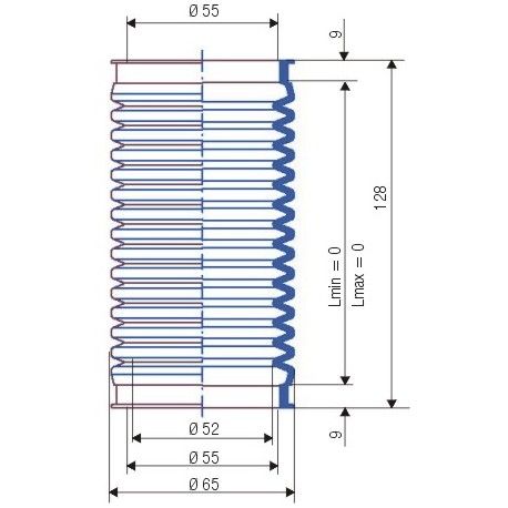 3015 NBR Soufflet D 55mm Longeur fixe 128mm