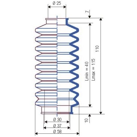 3016 NBR Soufflet D 25mm et 37mm Long 40 à 115 mm