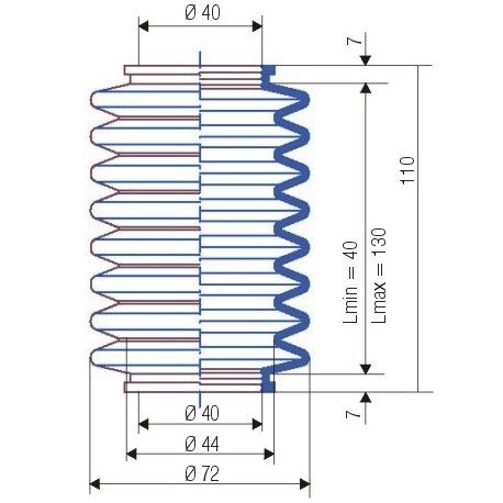 3017 NBR Soufflet D 40 Long 40 à 130mm