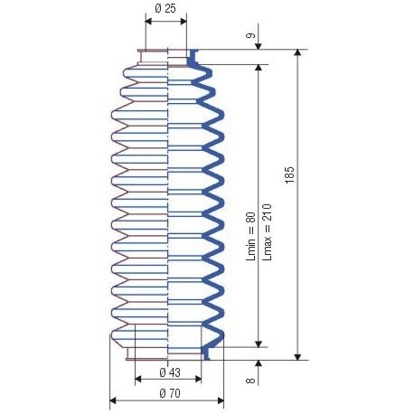 3019 NBR Soufflet D 25mm et 43mm Long 80 à 210 mm