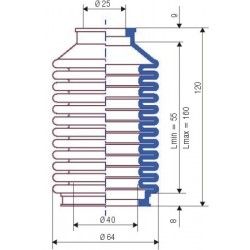 3023 NBR Soufflet D 25mm et 40mm Long 55 à 160 mm