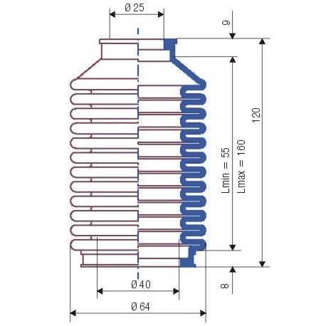 3023 NBR Soufflet D 25mm et 40mm Long 55 à 160 mm