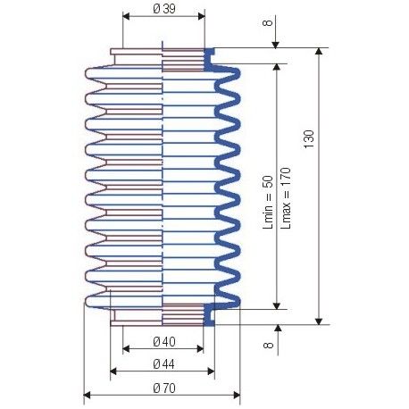 3028 NBR Soufflet D 39mm et 40mm Longueur 50 et 170 mm