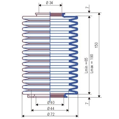 3032 NBR Soufflet D 34mm et 40mm Long 65 à 190mm