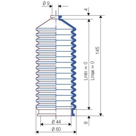 3037 NBR Soufflet D 9mm et 44mm Long FIXE 145 mm