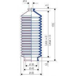 3038 NBR Soufflet D 9mm et 35mm Long FIXE 155 mm