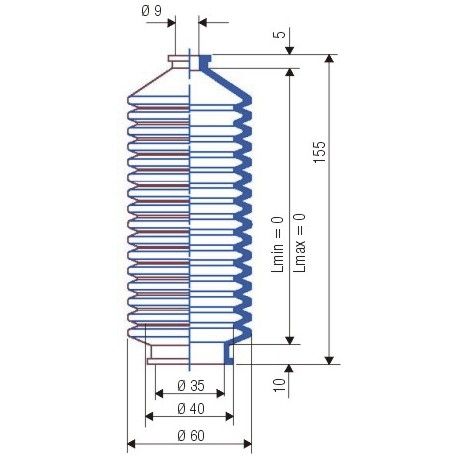 3038 NBR Soufflet D 9mm et 35mm Long FIXE 155 mm