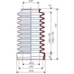 3046 NBR Soufflet D 47mm et 67mm Long 50 à 130mm