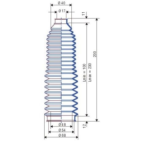 3044 NBR Soufflet D 17mm et 32mm Long 45 à 125mm