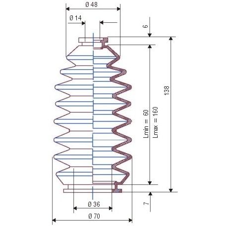 3051 NBR Soufflet D 14mm et 36mm Long 60 à 160 mm