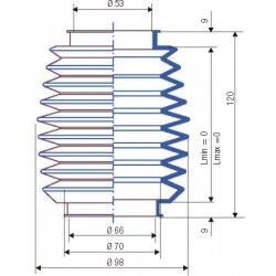 3057 NBR Soufflet D 53mm et 66mm Long fixe 120 mm