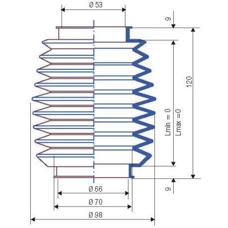 3057 NBR Soufflet D 53mm et 66mm Long fixe 120 mm