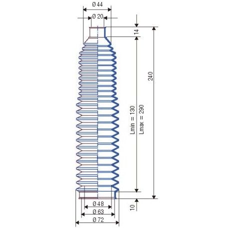 3058 NBR Soufflet D 20mm et 48mm Long 130 à 290 mm