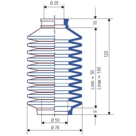 3060 NBR Soufflet D 25 mm et 50 mm Long 50 à 190 mm