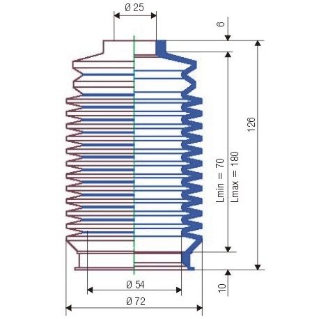 3062 NBR Soufflet D 25 mm et 54 mm Long 70 à 180 mm