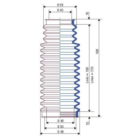 3063 NBR Soufflet D 40 et 50 Long 100 à 220mm