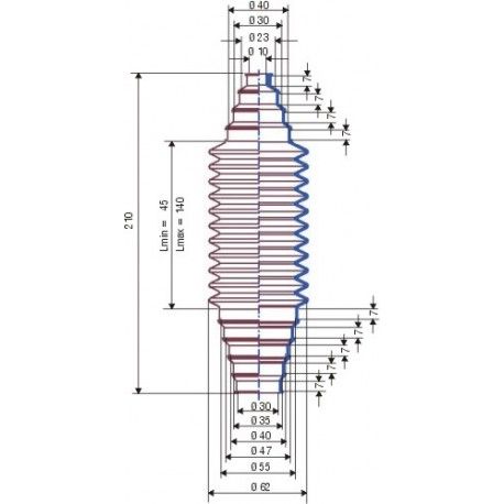 3077 NBR Soufflet D 10mm et D 30mm Lmin 45mm Lmax 140mm