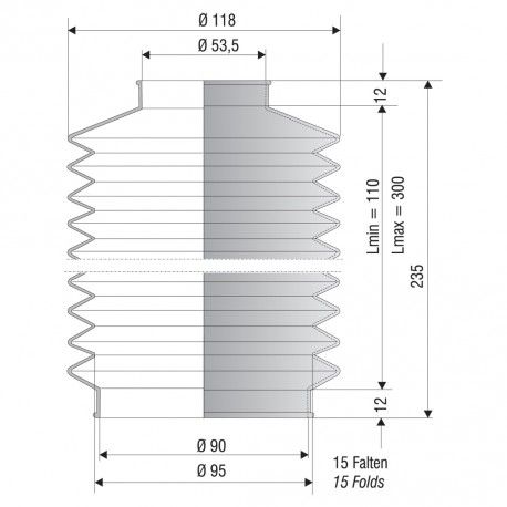 1252 NBR Soufflet D 53.5mm et 90mm Long 110 à 300 mm