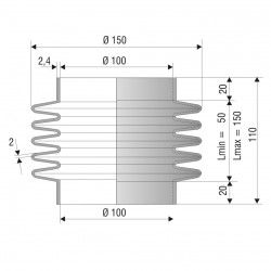 2224 EPDM Soufflet D 100mm Long 50 à 150 mm