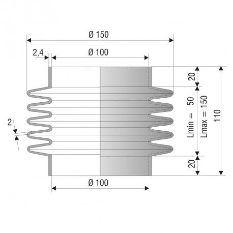 2224 EPDM Soufflet D 100mm Long 50 à 150 mm