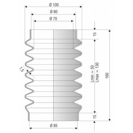 4001 NBR Soufflet D 80mm et 85mm Long 50 à 130 mm