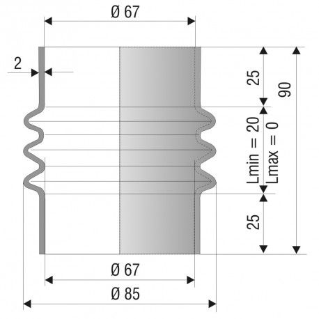 4005 NBR Soufflet D 67mm Long 20 à 0 mm