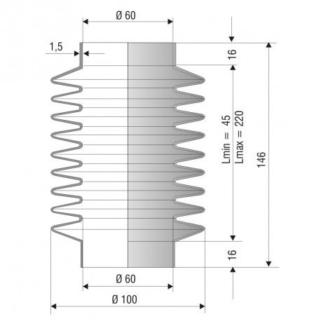 4008 NBR Soufflet D 60mm Long 45 à 220 mm