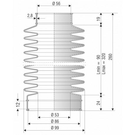 4010 NBR Soufflet D 56 et 86 mm Long 90 à 320 mm