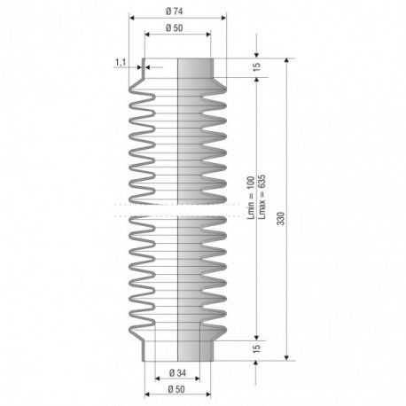 4012 NBR Soufflet D 50mm Long 100 à 635mm