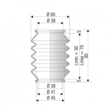 4015 NBR Soufflet D 38mm Long 30 à 70 mm